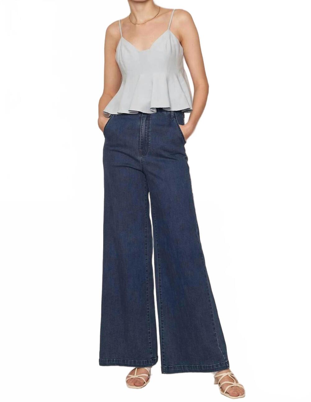 NEW EN CREME spaghetti strap godet top in light blue